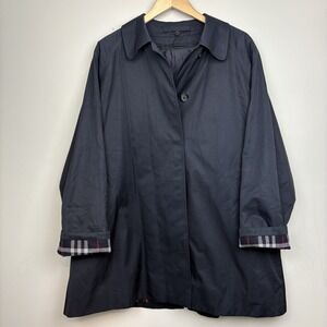 Vtg Burberry Coat W/ Wool Insert Womens Sz‎ 6 Navy Balmacaan Nova Check England
